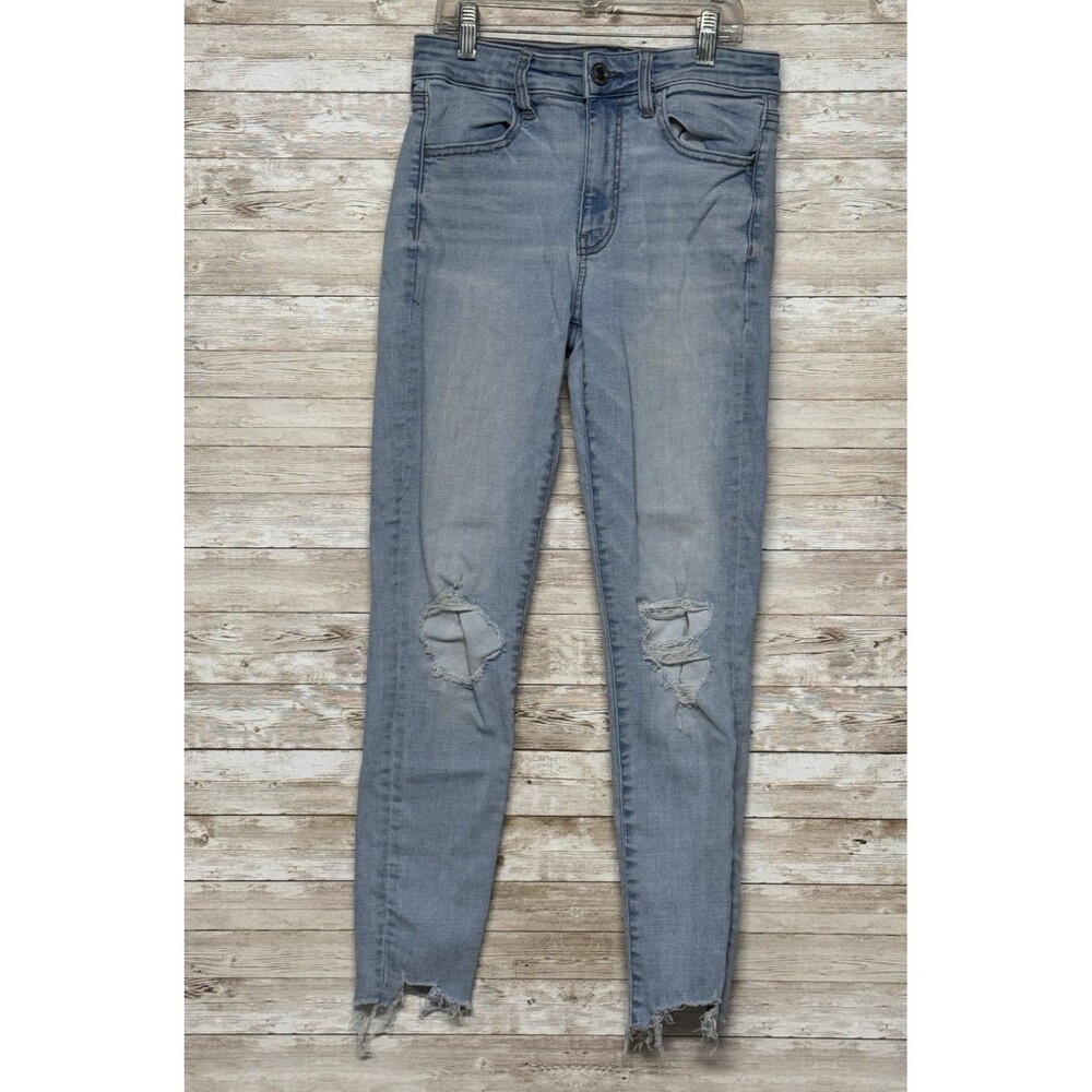 American Eagle Hi Rise Jegging Crop Jeans Womens 6 Regular Raw Hem Distressed